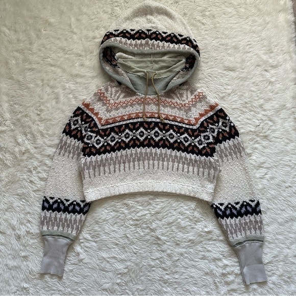 Free People Hoodie Inverness Pullover Sweater Cropped Long Sleeve Oatmeal S - Picture 4 of 12